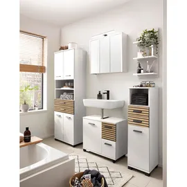 Schildmeyer Hochschrank Katta weiß matt/Akustikpaneel Optik, 59,8 x 32,6 x 180,9 cm