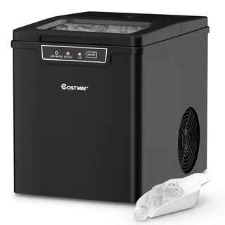 Costway 1,85L Eiswürfelmaschine 12kg/24H, Ice Maker 9 Eiswürfel in 6 min, Eismaschine leise, Eiswürfelbereiter mit LED Anzeige, Schaufel & Eiskorb - Schwarz