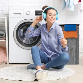 Relaxdays Wäschekorb Bambus, eckig Weiß,Hellbraun