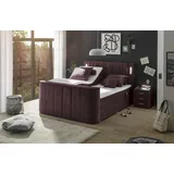 Boxspringbett ED EXCITING DESIGN "Dallas", lila (aubergine, salvador 05 aubergine), B:186cm L:244cm, 100% Polyester, Komplettbetten, Boxspringbett, inkl. Topper, LED-Beleuchtung, motorisierter TV Halterung und Motor