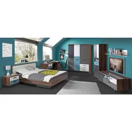 Carryhome Bett, Schwarz, Weiß, Eiche, Metall, Kunststoff, 140x200 cm, gepolstertes Kopfteil, Schlafzimmer, Betten, Einzelbetten