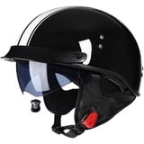 Smilfree Motorrad Halbhelm Retro Motorradhelm Halbschalenhelm mit ECE Rollerhelm Cruiser Chopper Erwachsene Herren Damen Motorrad Jethelm mit Visier