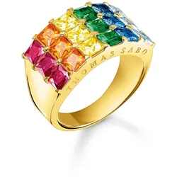 Thomas Sabo TR2359-996-7 Damenring Bunte Steine Pavé Goldfarben, 52/16,6
