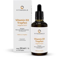 vitaworld Vitamin D3 Tropfen 1.000 I.E. 50 ml Lanolin vegetarisch, 100% natürliches Vitamin D aus Lanolin, Hohe Bioverfügbarkeit durch Ölbasis