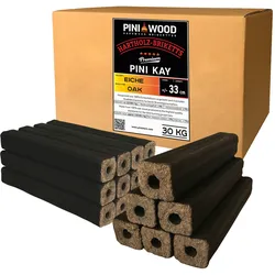 PINI Kay Eichenholzbriketts 33 cm lang viereckig mit Zugloch 30 kg Hartholzbriketts Brennholz Holzbriketts Eiche Kamin Ofen Feuerschale Grill