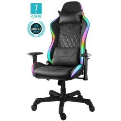 DELTACO GAMING DC410 – Ergonomischer Gaming Stuhl mit LED (Kunstleder, RGB Beleuchtung, Lenden- und Nackenpolster) – Schwarz