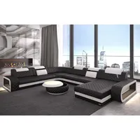 Sofa Dreams Wohnlandschaft Ledercouch Sofa Leder Berlin XXL U Form Ledersofa, Couch, mit LED, wahlweise mit Bettfunktion als Schlafsofa, Designersofa schwarz