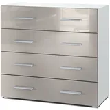 Vladon Kommode Pavos V1 (Kommode, ​mit 4 Schubladen), Weiß matt/Sandgrau Hochglanz (76 x 72 x 35 cm) grau
