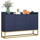Merax Sideboard mit verstellbaren Einlegeböden und goldenen Metallrahmen, Kommode mit Push-to-Open Funktion,Anrichte,Buffet,Breite: 120cm blau