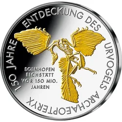 10-Euro-Ausgabe „150 Jahre Archaeopteryx“ von 2011 – teilvergoldet!