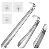 Nadinsta 3 Stück Schuhlöffel Metall Lang 30cm/16cm/10cm, Edelstahl Schuhanzieher mit Transparenter Haken, Shoehorn Lang Edelstahl für Schwangere, ältere Menschen
