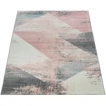 Paco Home Teppich Wohnzimmer Grau Weiß Rosa Pastell Dreieck Muster Vintage Design Kurzflor 160x230 cm