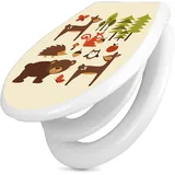 banjado Familien WC Sitz mit Absenkautomatik 44,9x37,1cm - Klobrille mit Kindersitz aus hochwertigem Polypropylen - Toilettendeckel mit Kinder Toilettensitz integriert - Motiv Waldfreunde