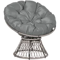 Papasansessel Rund Polyrattan 360° Drehbar Relaxsessel Ø97x86cm Großes Weiches Kissen Grau