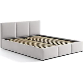 home collective Polsterbett Doppelbett 160x200 cm Samt beige | mit Lattenrost aus Metall und Stauraum mit hydraulischem Bettkasten