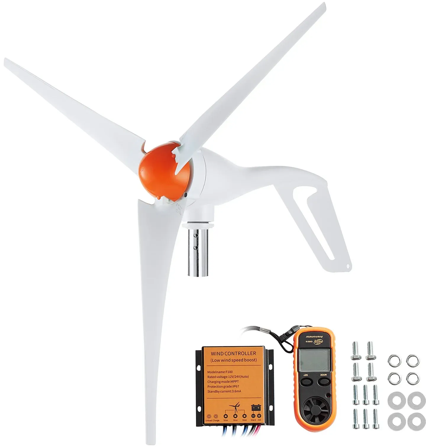 VEVOR 500 W Windkraftanlage, 12 V Windgenerator, 3-Blatt-Windkraftgenerator mit Anemometer, MPPT-Regler und einstellbarer Windrichtung, geeignet für Zuhause, Bauernhof, Wohnmobile, Boote