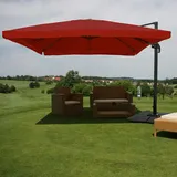 Mendler Gastronomie-Ampelschirm HWC-A96, Sonnenschirm, 3x4m (Ø5m) Polyester/Alu 26kg ~ Flap, bordeaux mit Ständer
