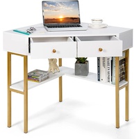 Schreibtisch Eckschreibtisch, Computertisch Laptoptisch mit 2 Schubladen & Ablage, Computerschreibtisch Modern, Winkelschreibtisch Bürotisch Eckti...