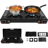 Campingkocher Gaskocher 2-flammig Tragbar 5 kW mit Piezo Grillplatte Outdoor