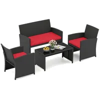 COSTWAY Balkonset, 4 Personen, aus Rattan Gartenmöbel Set rot