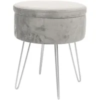 Harbour Housewares 1x Grey/Silber H45 x D36cm Runden Samt-Fußhocker mit Stauraum - Wohnzimmer Schminktisch Fußbank Ottomane Sitzpuff Stuhl Sitz