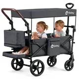 Sekey Bollerwagen Faltbar mit Dach, Kinder Bollerwagen mit XXL-Rädern (24/20 cm), Komfort für 1–2 Kinder – Federung, Kugellager & Zieh-/Schiebgriff schwarz