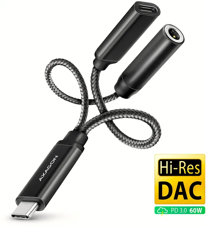 AXAGON ADA-HCPD, USB-C, 3.5 mm, Weiblich, USB-C, Männlich, 0,1 m, Schwarz