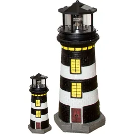 Lemodo Gartendeko Leuchtturm mit Solar 37 cm, handbemalte Gartenfigur schwarz,weiß