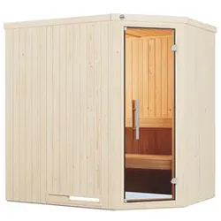 WEKA Ecksauna »VARBERG 1«, 4 Personen, inkl. 5,4 kW Ofen mit integrierter Steuerung - braun