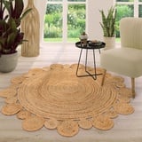 TT Home Jute Teppich Rund Wohnzimmer Esszimmer Boho Modern Handgemacht Mit Umrandung, Farbe: Natur, Größe:80 cm Rund