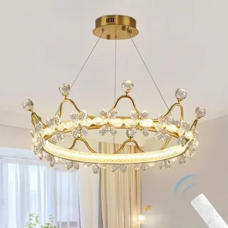 YUPIN Moderne Runde LED Kronleuchter Kreative Krone Blume Kristall Kronleuchter Luxus Kristall Kronleuchter Unendlich Dimmbar Mit Fernbedienung Für Kinderzimmer Schlafzimmer Wohnzimmer(groß)