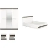 Feldmann-Wohnen Schlafzimmer-Set Blanco, (1 Kleiderschrank, 1 Bett, 2 Nachtkonsolen, 4-tlg., dekorative graue MDF-Absetzungen), 255x206x202cm Pinie weiß / grau, 4-teilig weiß