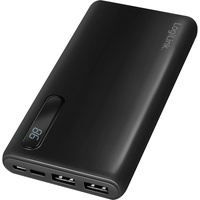 Logilink Powerbank 10.000 mAh, 2X USB, 2-in-1 Kabel, mit Display, gleichzeitziges Aufladen von 2 Geräten, Farbe: Schwarz