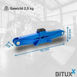 BITUXX Scherenwagenheber 2T flach Wagenheber 2 Tonnen Hubhöhe von 10,5 cm bis 38 cm inkl. Gummiauflage und praktischer Handkurbel