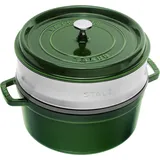 Staub Cocotte 26 cm rund basilikumgrün mit Dämpfeinsatz
