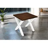 Esstisch 80x80 cm Baumkante Holz Nussbaum-Optik X-Gestell Metall weiß JOSY - Braun