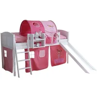 TICAA Hochbett Ekki Country 90 x 200 cm Kiefer massiv weiß rosa