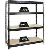 Proregal Profi Schwerlastregal Rhino HxBxT 180 x 160 x 60 cm 4 Spanplatten-Ebenen 8mm Fachlast 500 kg Schwarz