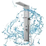 XINZI Duschpaneel Silber - Edelstahl Duschsystem 5-Funktionen, mit Regendusche, Massagedüsen, Handbrause & Wasserfall, Ablage+Armatur, für Bad - Silber