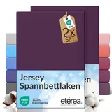 etérea Jersey 2er Set Spannbettlaken 180x200cm - 200x200cm Pflaume bis 25 cm Höhe - 100% Baumwolle Spannbetttuch Oekotex - Doppelpack Bettlaken 180x200 cm - 200x200 cm - Lila