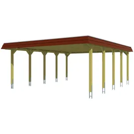 SKANHOLZ Doppelcarport Spreewald 5,85 x 7,41 m nussbaum mit Aluminiumdach und Pfostenanker