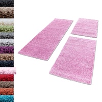 Carpettex Bettumrandung Schlafzimmer 3teilig Shaggy Teppich Hochflor Einfarbig Pink Bettset:2 mal 60x110 + 1 mal 80x150 - Bettvorleger Schlafzimmer Läuferset Weicher Flauschig Bettumrandung Teppich