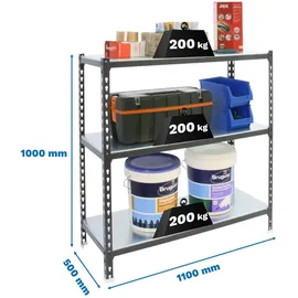 Proregal Schwerlastregal Small Metal Shark HxBxT 100 x 110 x 50 cm Fachlast 200 kg Anthrazit-Weiß