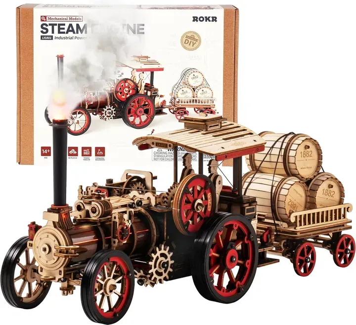 Robotime ROKR Dampfmaschine 3D-Holzpuzzle-Bausatz, 36x12x14,6 cm, Deko, Bastelgeschenk für Erwachsene & Jugendliche