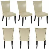 MCW 6er-Set Esszimmerstuhl Chesterfield Edinburgh, Stuhl Küchenstuhl, Nieten MVG-zertifiziert ~ Kunstleder, creme, helle Beine