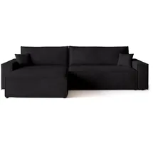 bromarkt Ecksofa Adi XL Schlaffunktion Bettkasten L-Form, 125x230 cm Schwarz - Schwarz