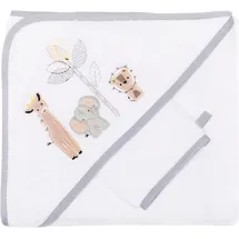 fillikid 2.tlg. Kapuzenbadetuch-Set Badetuch und Waschhandschuh 100 x 100 cm - Safari - Weiß