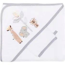 fillikid 2.tlg. Kapuzenbadetuch-Set Badetuch und Waschhandschuh 100 x 100 cm - Safari - Weiß