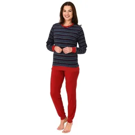 normann RELAX by Normann Eleganter Damen Frottee Pyjama Langarm mit Bündchen in Streifenoptik - 291 201 13 568, Farbe:rot, Größe2:48/50 - 48