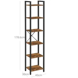 VASAGLE Bücherregal 40 x 30 x 187,5 cm Braun, Schwarz